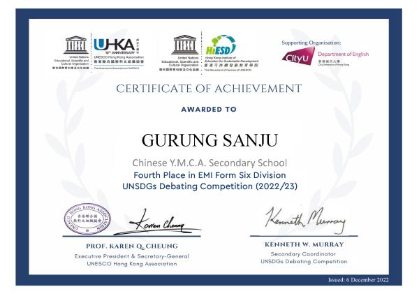Excellent result in the UNSDGs Debating Competition