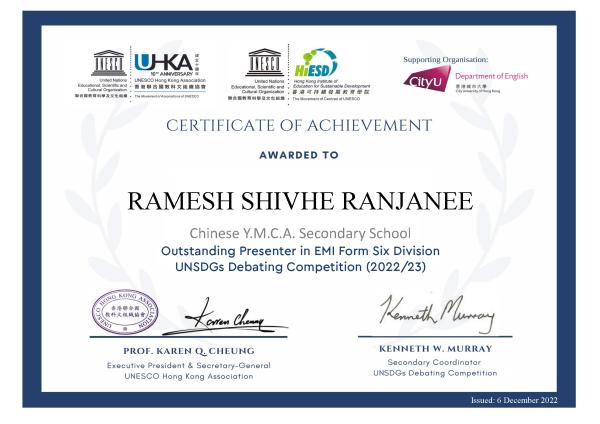 Excellent result in the UNSDGs Debating Competition