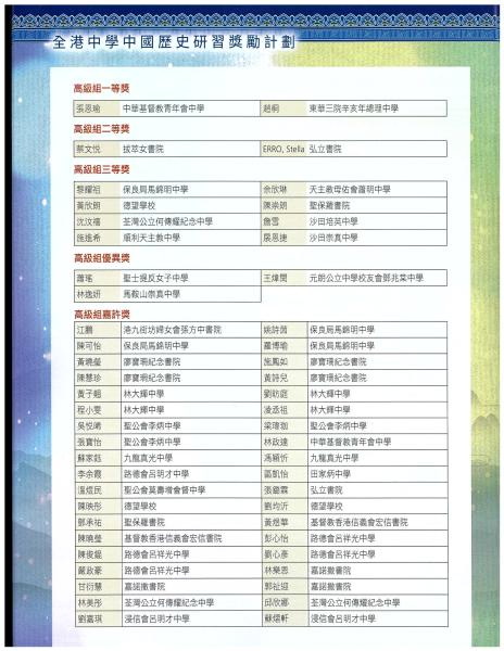 第十四屆全港中學 中國歷史研習獎勵計劃